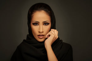 Arab Muslim Woman in Black Veil With Arabian Make Up Beauty Shot